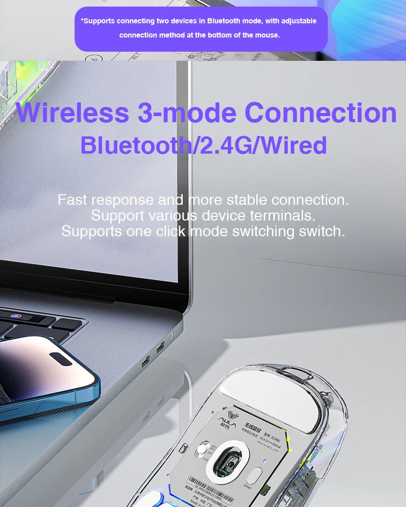 AULA SC660 Wireless Mouse Bluetooth Gaming Mouse 10000DPI Optical Sensor Macro Programmable Ergonomic Mice For Laptop PC Gamer