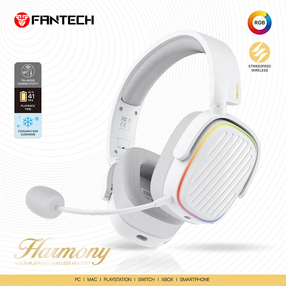FANTECH Harmony PRO WHG02P 7.1 Surround Sound Gaming Headset Bluetooth 5.3 2.4G Wireless Headphones With Detachable Mic