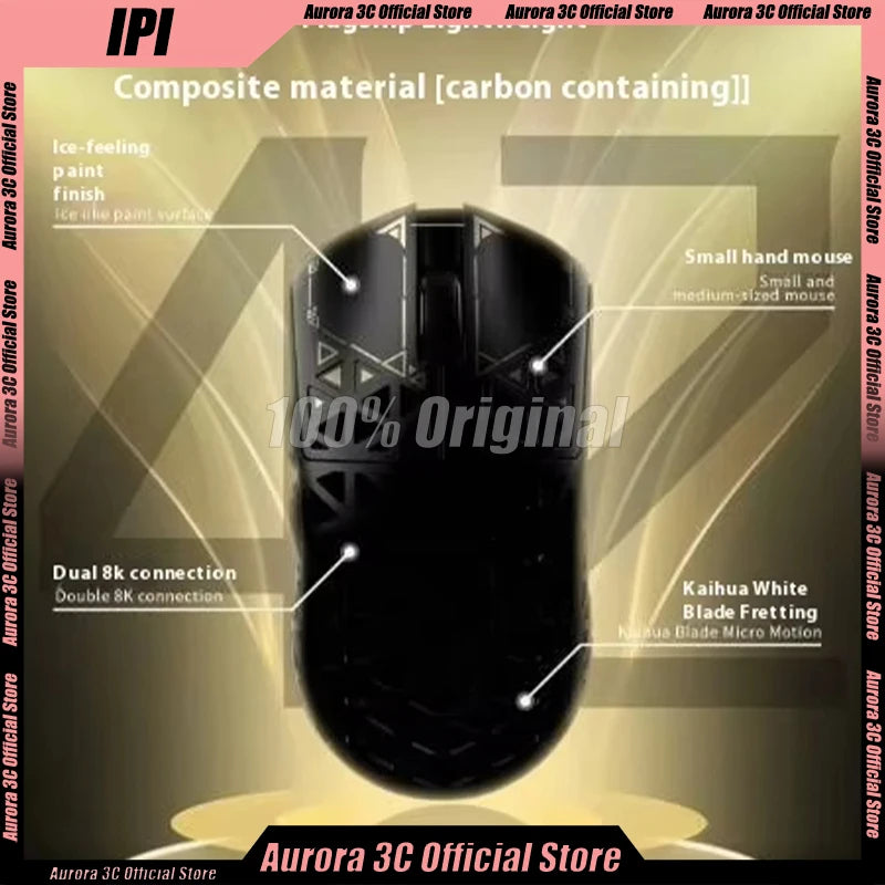 IPI Float Mouse Tri Mode Wireless Mouse PAW3395 8000Hz Polling Rate Custom Hollow Out Carbon Fibre Gaming Mice PC Accessories
