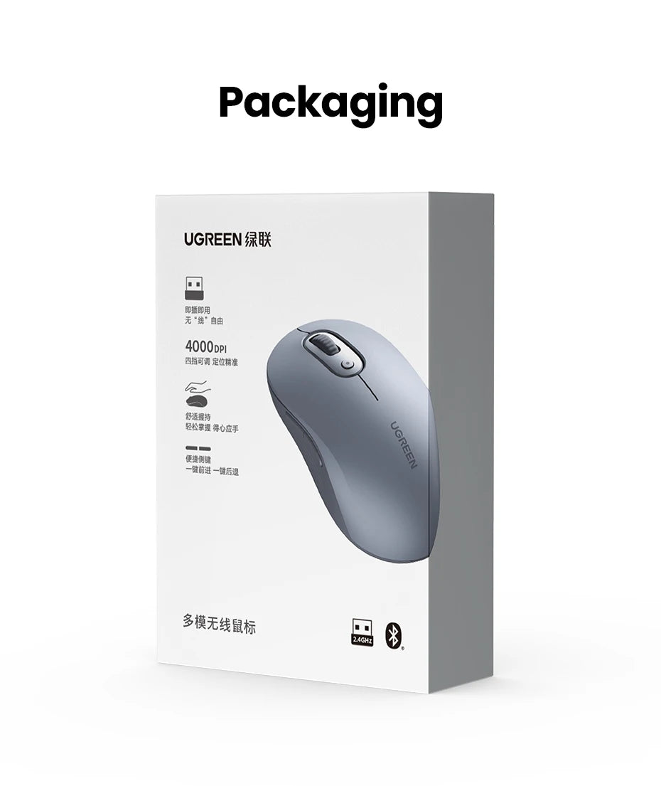 UGREEN Wireless Mouse Bluetooth 2.4G Ergonomic Silent Mute Gaming Mouse With AA Battery for Computer PC MacBook Laptop