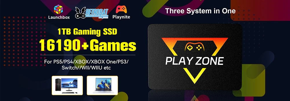 3TB Portable Gaming HDD LaunchBox/Retrobat/Playnite Retro Game Console with 17300+ AAA/3D/Retro Games for PS4/PS3/PS2/Switch/Wii