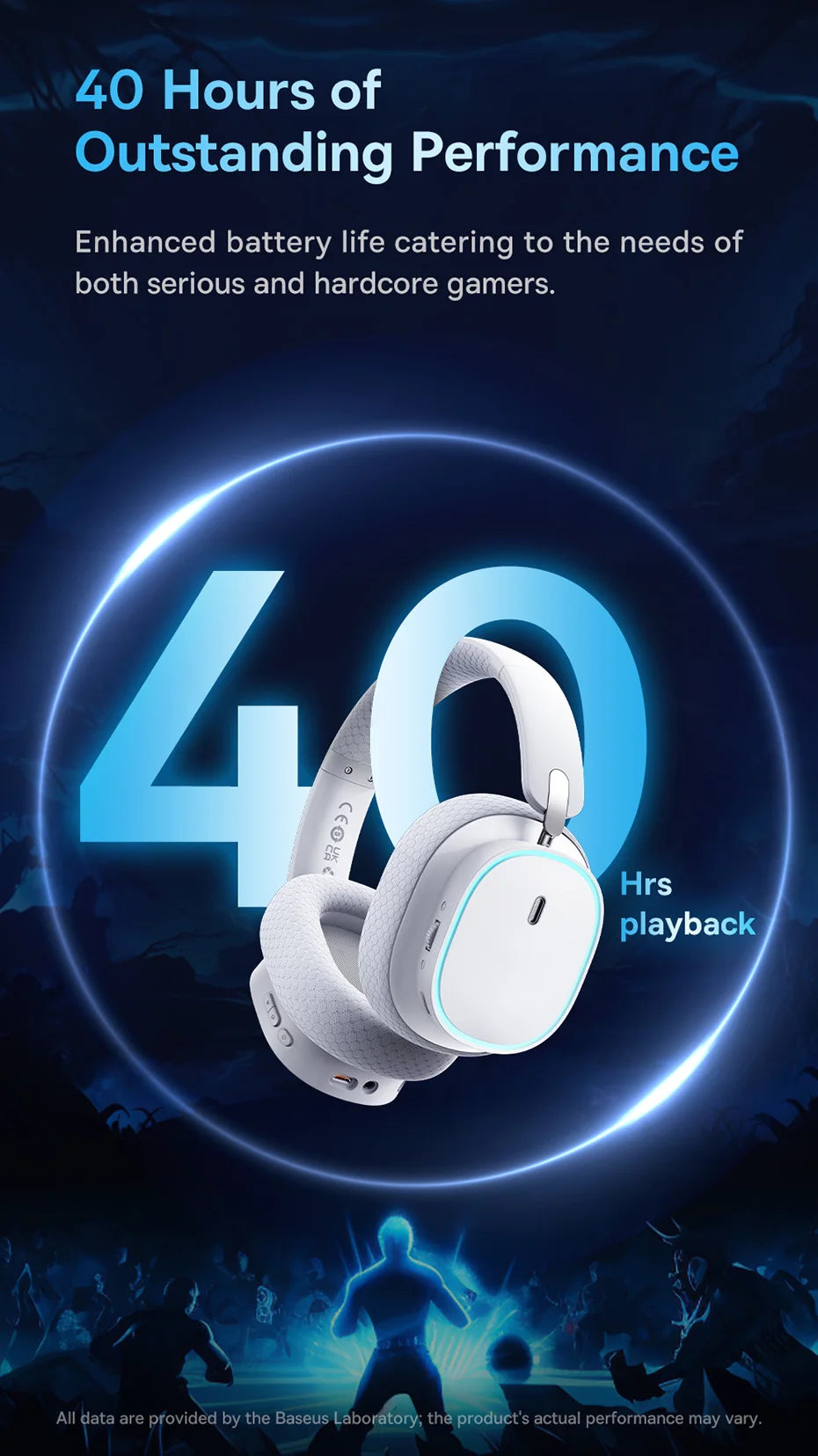 Baseus GH02 Wireless Gaming Headsets with Mic Headphones Bluetooth 5.3 40mm Driver 2.4G/Wireless/Cable RGB Overhead Headphone