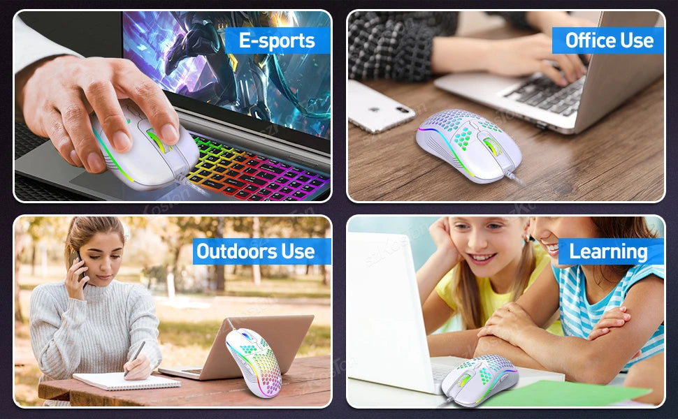 RGB Wired Gaming Mouse Ergonomic Design Mouses 6Levels Adjustable 7200DPI with Backlight for Office Computer PC Gamer