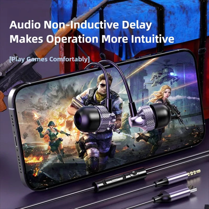 For Samsung Galaxy Gaming Wired Headphones Type C 3.5mm Heavy Bass In-Ear Earphones With Mic Phone Tablet PC HIFI Music Earbuds