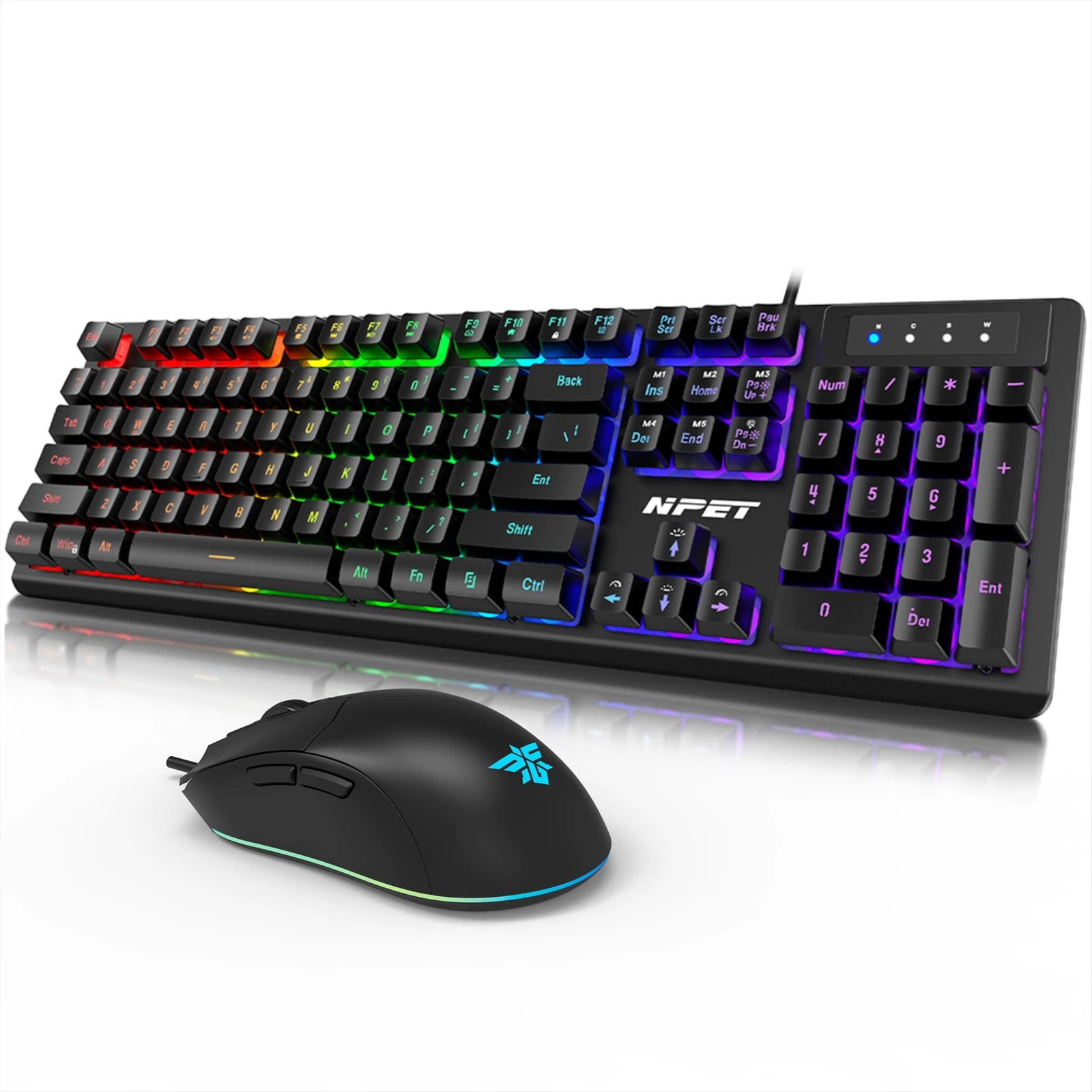 NPET K10V3 Gaming Keyboard, 104 Keys Wired, with RGB Backlit, for Windows Laptop PC black