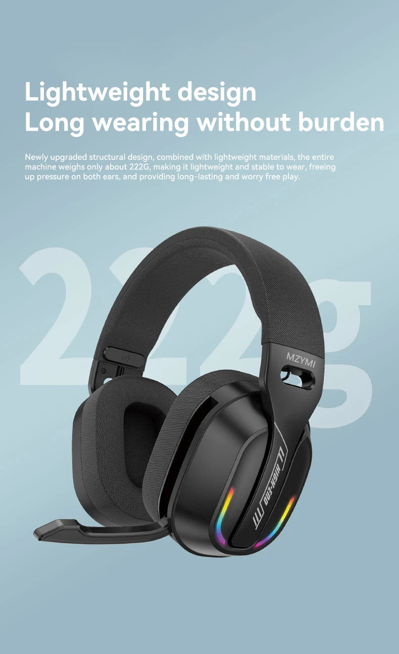 MZYMI Foldable Over Ear Headset B500 RGB Wireless Gaming Earphone Low Latency Outdoor Sport Headphone Built-in Mic For PC