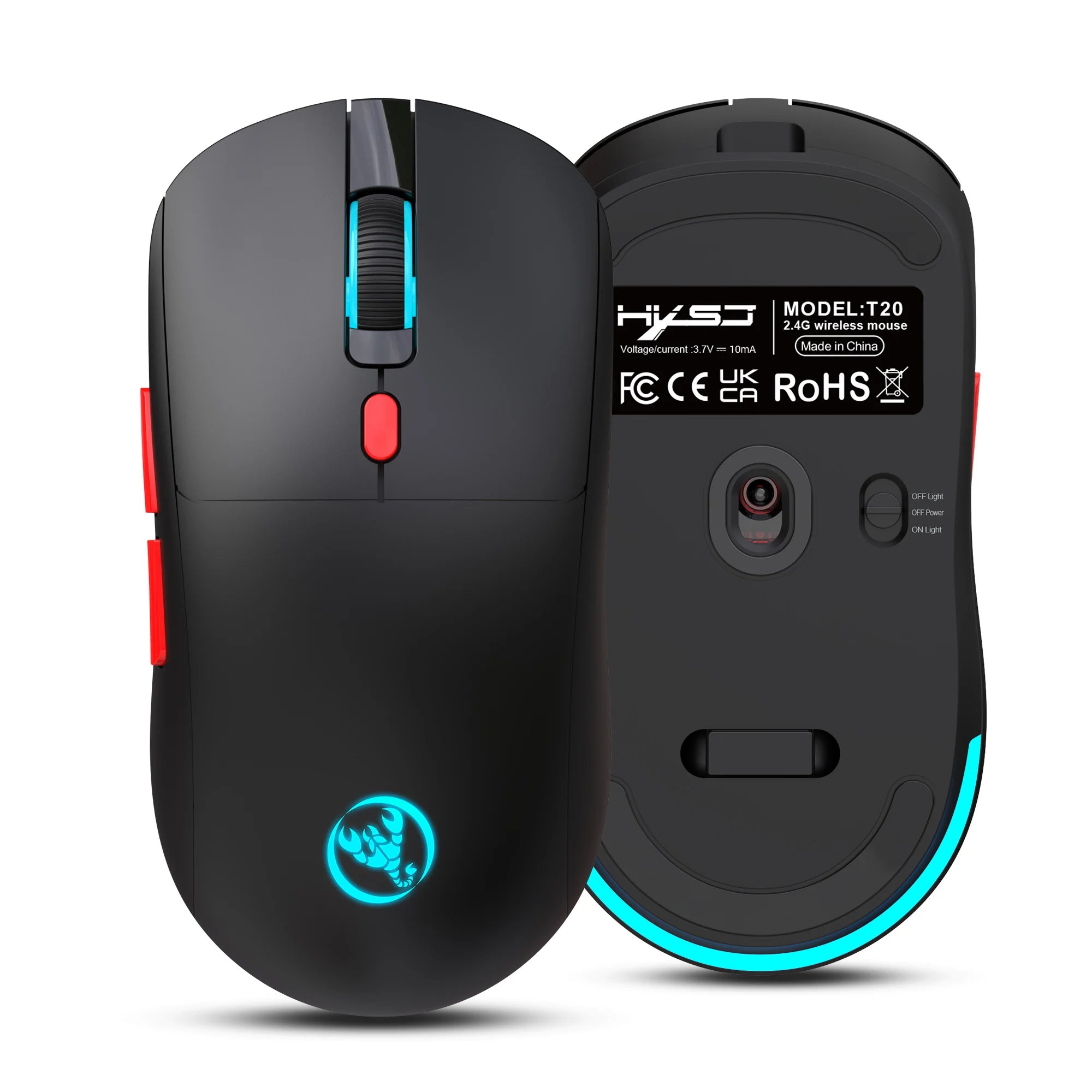 HXSJ 2.4G Wireless Rechargeable Mouse Ergonomic PAW3212 Professional IC, 650mAh Battery, 6-key Optical Gaming mouse for laptop