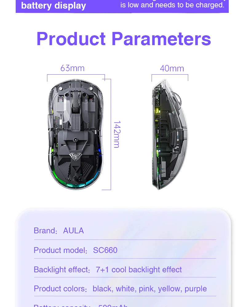 AULA SC660 Wireless Mouse Bluetooth Gaming Mouse 10000DPI Optical Sensor Macro Programmable Ergonomic Mice For Laptop PC Gamer