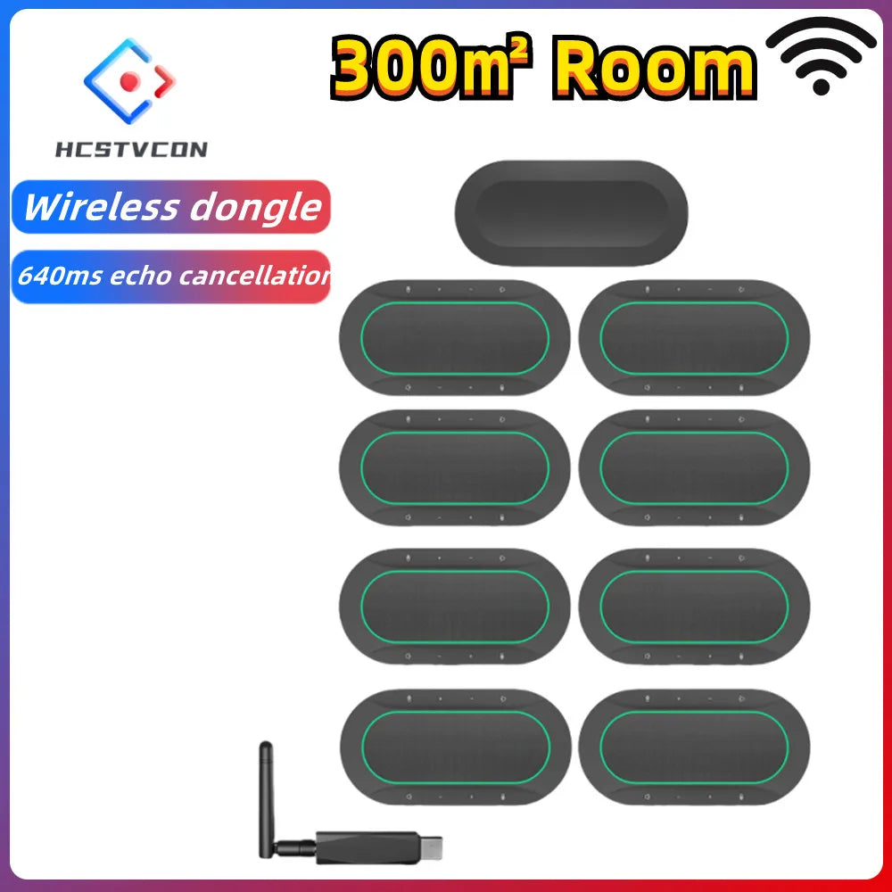 Omnidirectional Microphone for 300㎡ 1-8 360° Pickup Wireless Dongle Conference Speaker USB LAN for Meeting Classroom Easy Set up
