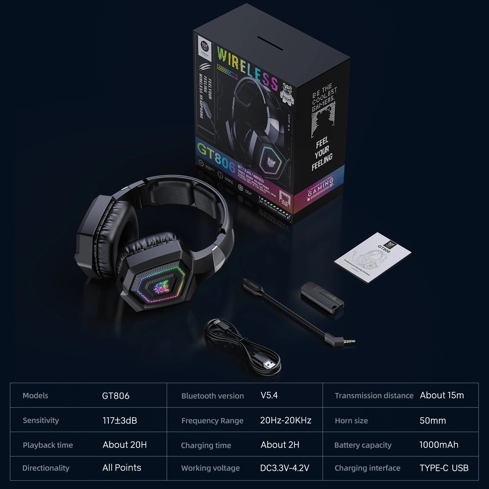 ONIKUMA Tri-Mode Headset Noise Cancelling HD Microphone Professional Gaming Wireless Headset