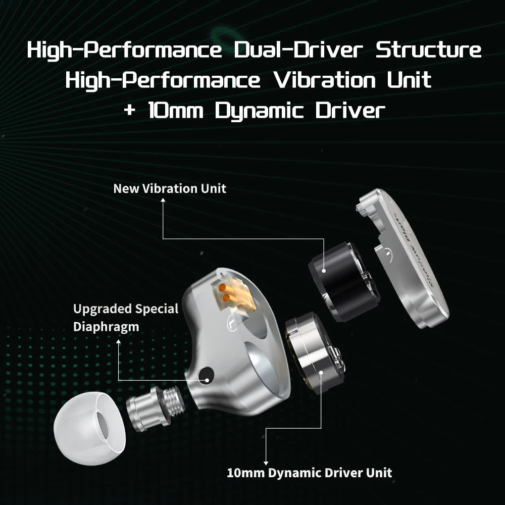 CVJ Shadow Blade HIFI Wired in-ear Earphones Dynamic Driver + Vibration Unit Vibration Music Gaming IEM with HD MIC Tuning Tubes