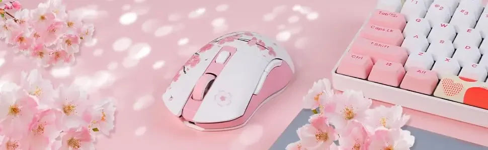 DAREU Sakura Pink Wireless Wired Gaming Mouse Dual-Mode Rechargeable 7 Buttons DPI RGB and 7 Adjustable DPI for PC Notebook Mac