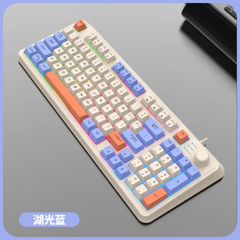 Keyboard K81 Gaming Keyboard 81 Key 80% Layout Spanish Russian Korean Arabic Keyboard USB Wired RGB Light Volume Knob Ergonomics