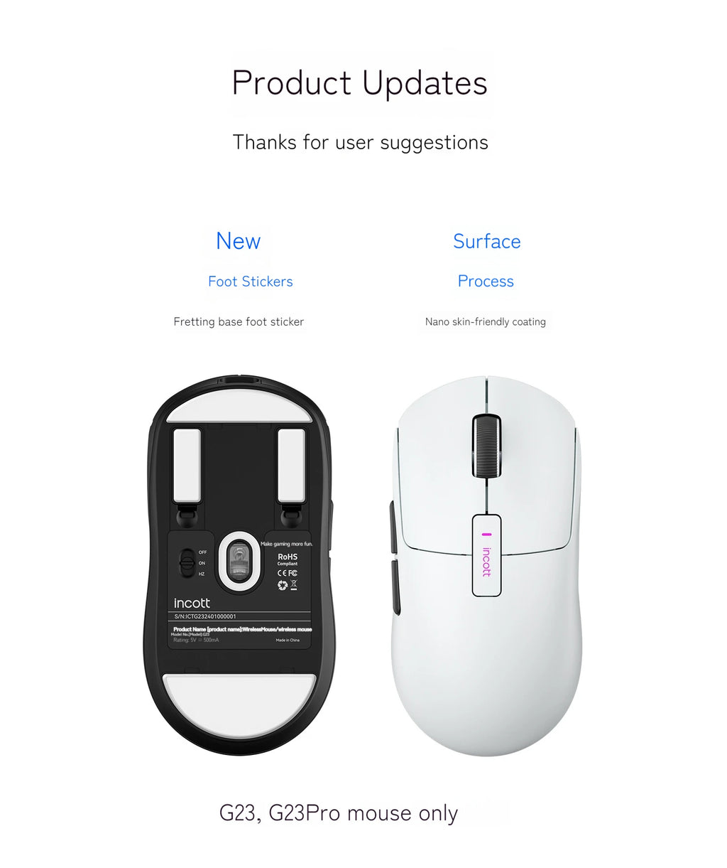 Incott G23 Pro Mouse Hot Plug Micro Motion Electronic Gaming Games Three Mode 8k Wireless Bluetooth Paw3395 Office Mouse Gifts