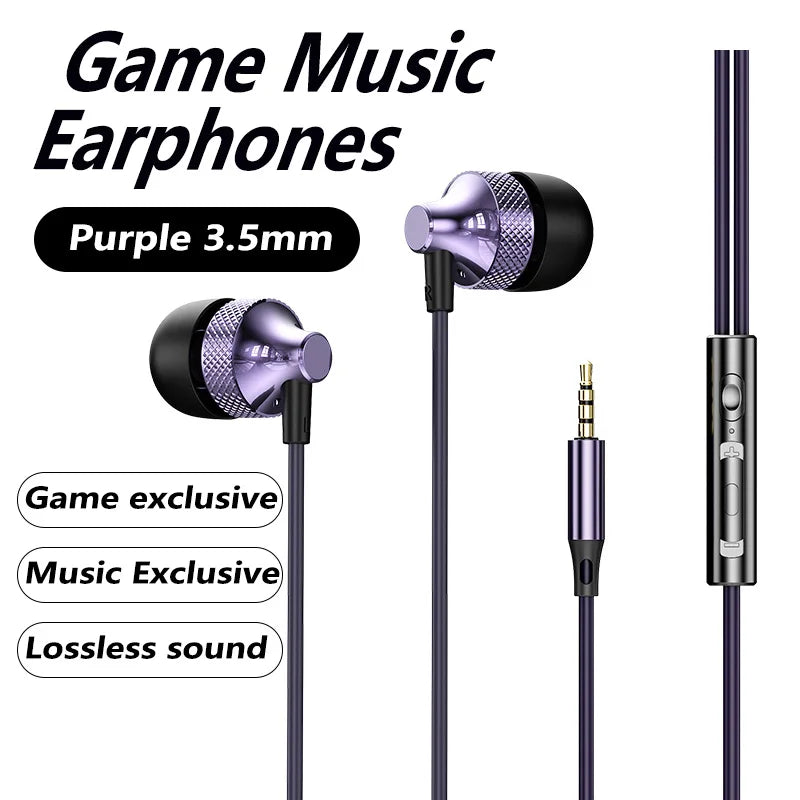 For Samsung Galaxy Gaming Wired Headphones Type C 3.5mm Heavy Bass In-Ear Earphones With Mic Phone Tablet PC HIFI Music Earbuds