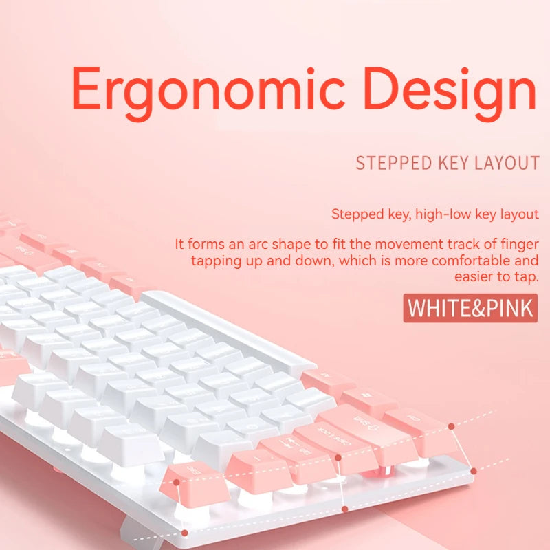 EWEADN GX320Z Pink Silent Office Keyboard, USB Wired Quiet Typing for Windows PC/Laptop,Office & Gaming, Ergonomic, Comfortable