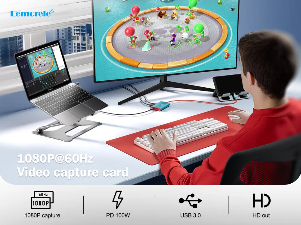 Lemorele  Video Capture Card Switch Dock for Nintendo Switch/OLED USB C to HDMI-Compatible Cable Adapter 1080P60Hz 100W PD