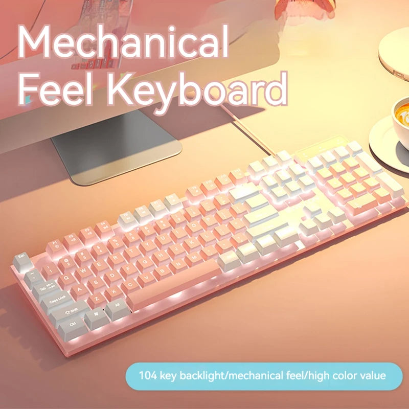 EWEADN GX320Z Pink Silent Office Keyboard, USB Wired Quiet Typing for Windows PC/Laptop,Office & Gaming, Ergonomic, Comfortable