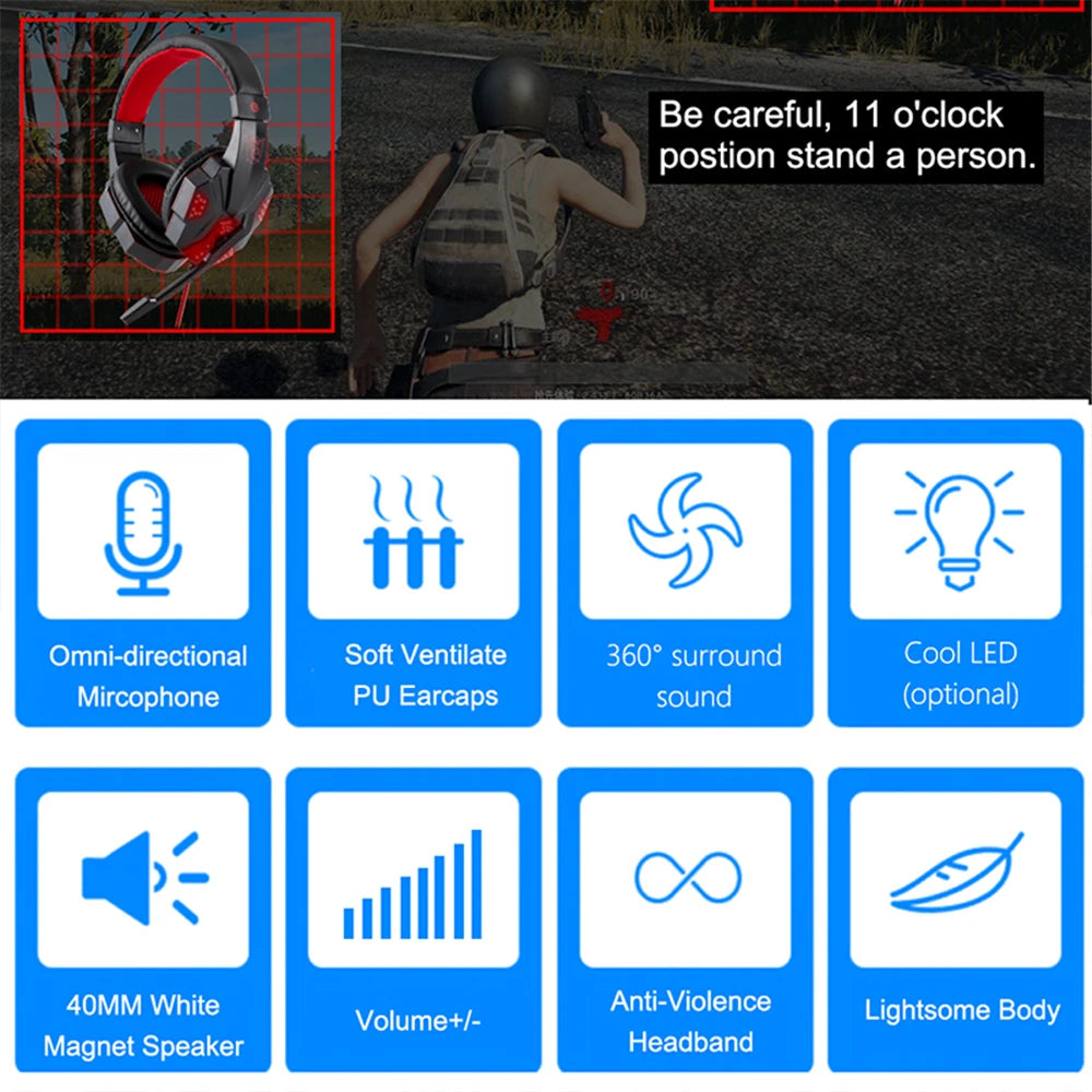 LED Light Wired Gaming Headphones With Microphone Noise-cancelling Gamer Headset for PC Computer Laptop PS4 PS5 Xbox
