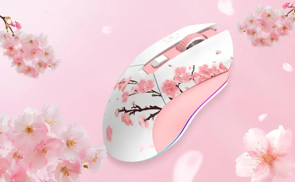 DAREU Sakura Pink Wireless Wired Gaming Mouse Dual-Mode Rechargeable 7 Buttons DPI RGB and 7 Adjustable DPI for PC Notebook Mac
