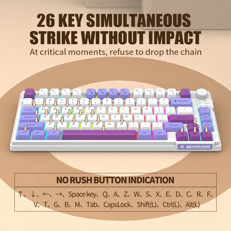 Keyboard K81 Gaming Keyboard 81 Key 80% Layout Spanish Russian Korean Arabic Keyboard USB Wired RGB Light Volume Knob Ergonomics
