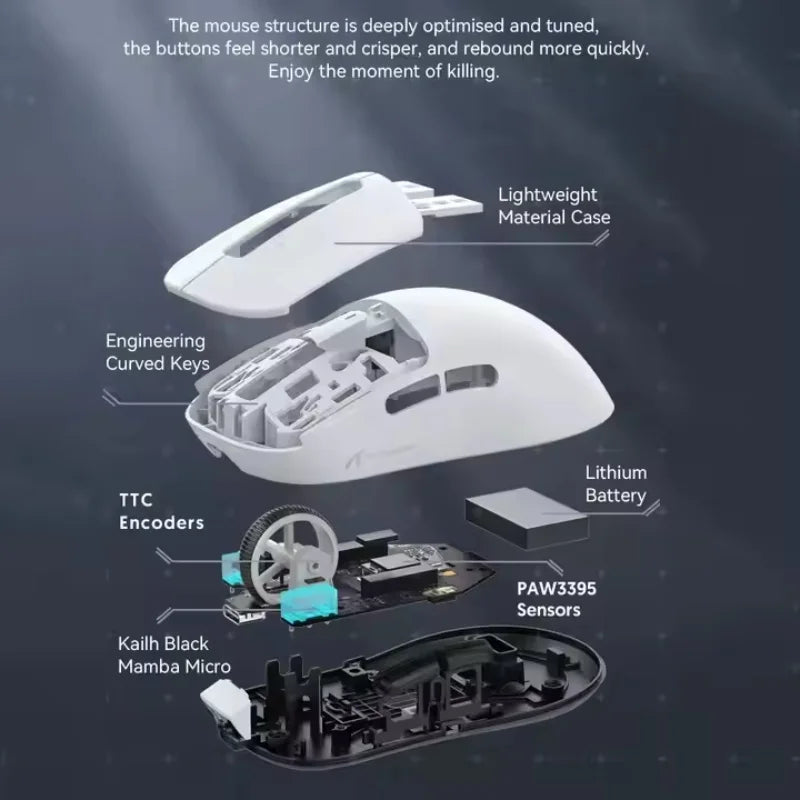 X8 Lightweight Wireless Gaming Mouse with 3 Mode 2.4G USB-C Wired BT 26K DPI PAW3395 Optical Sensor for PC/Laptop/Win/Mac