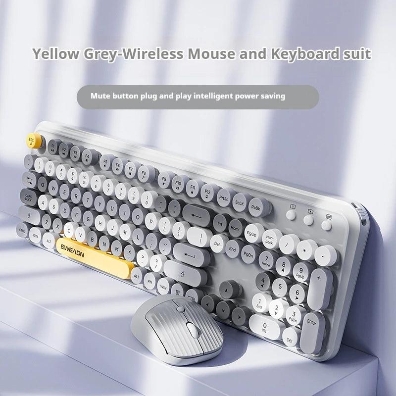 EWEADN 2.4G Single-Mode Wireless Silent Keyboard & Mouse Set, Color Block Design, Compact Ergonomic for gaming ,Office Laptop PC