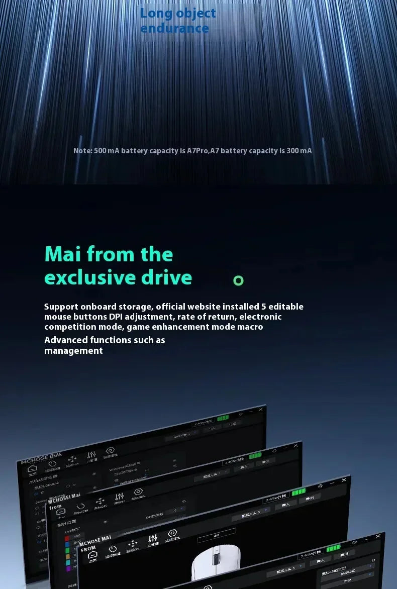 MCHOSE A7 Series Mouse PAW3950 8K Top Speed Receiver Ergonomics 2.4G Wireless Gaming E-Sports Mice Customized PC Accessory Gifts