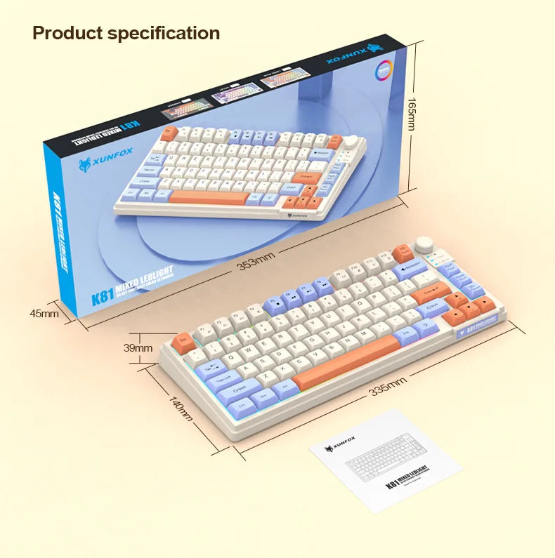 Keyboard K81 Gaming Keyboard 81 Key 80% Layout Spanish Russian Korean Arabic Keyboard USB Wired RGB Light Volume Knob Ergonomics