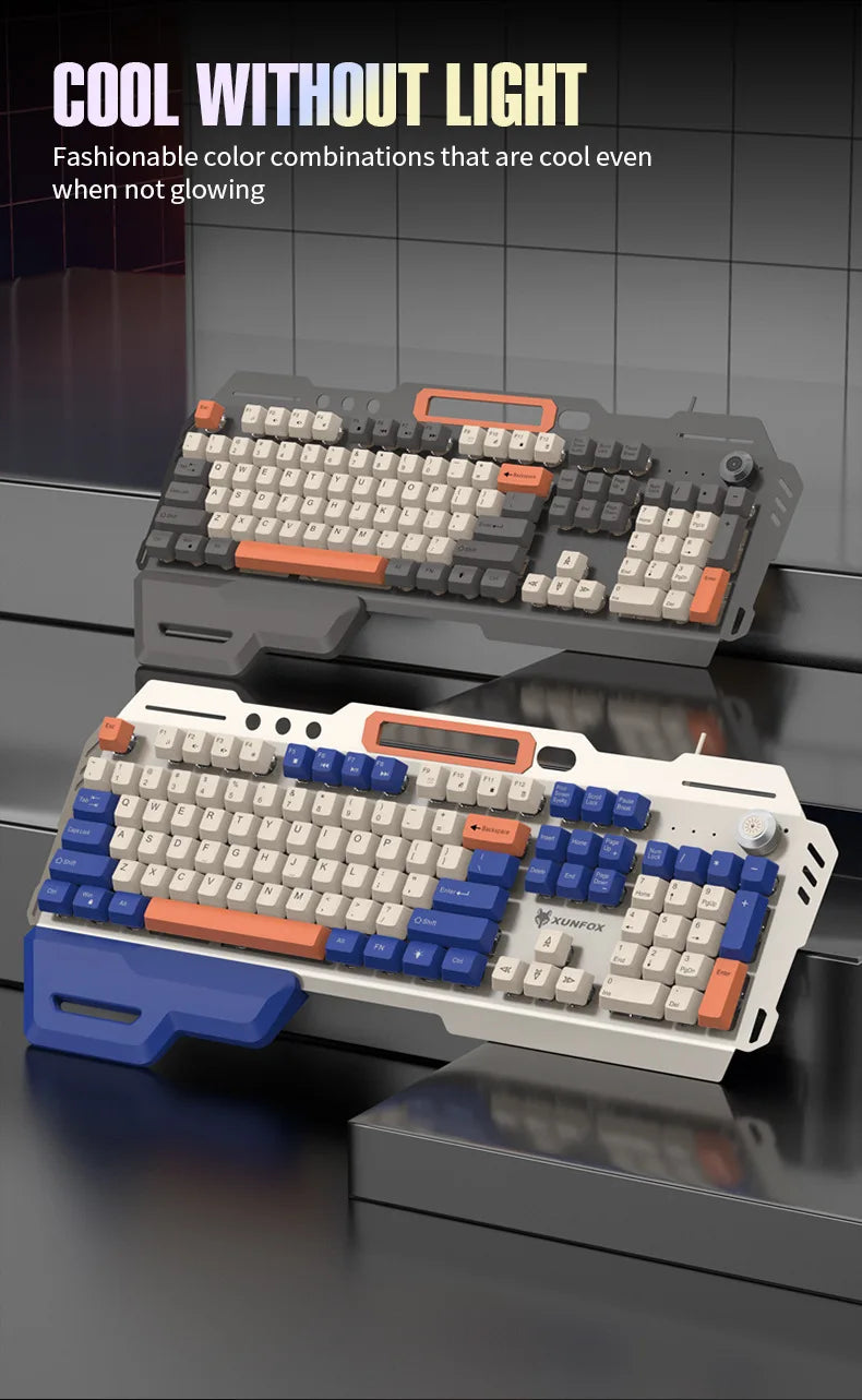 Gaming Keyboard 100% Layout Mechanical Feel 104 Key Spanish Russian Korean Arabic Keyboard Gamer Wired RGB Volume Knob Mouse K90