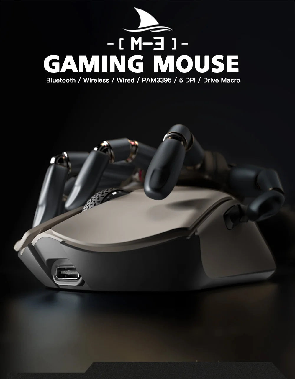Motospeed Darmoshark M3 8K Bluetooth Wireless Gaming Mouse 26K DPI PAW3395 Sensor Computer Office Mouse TTC For Laptop PC