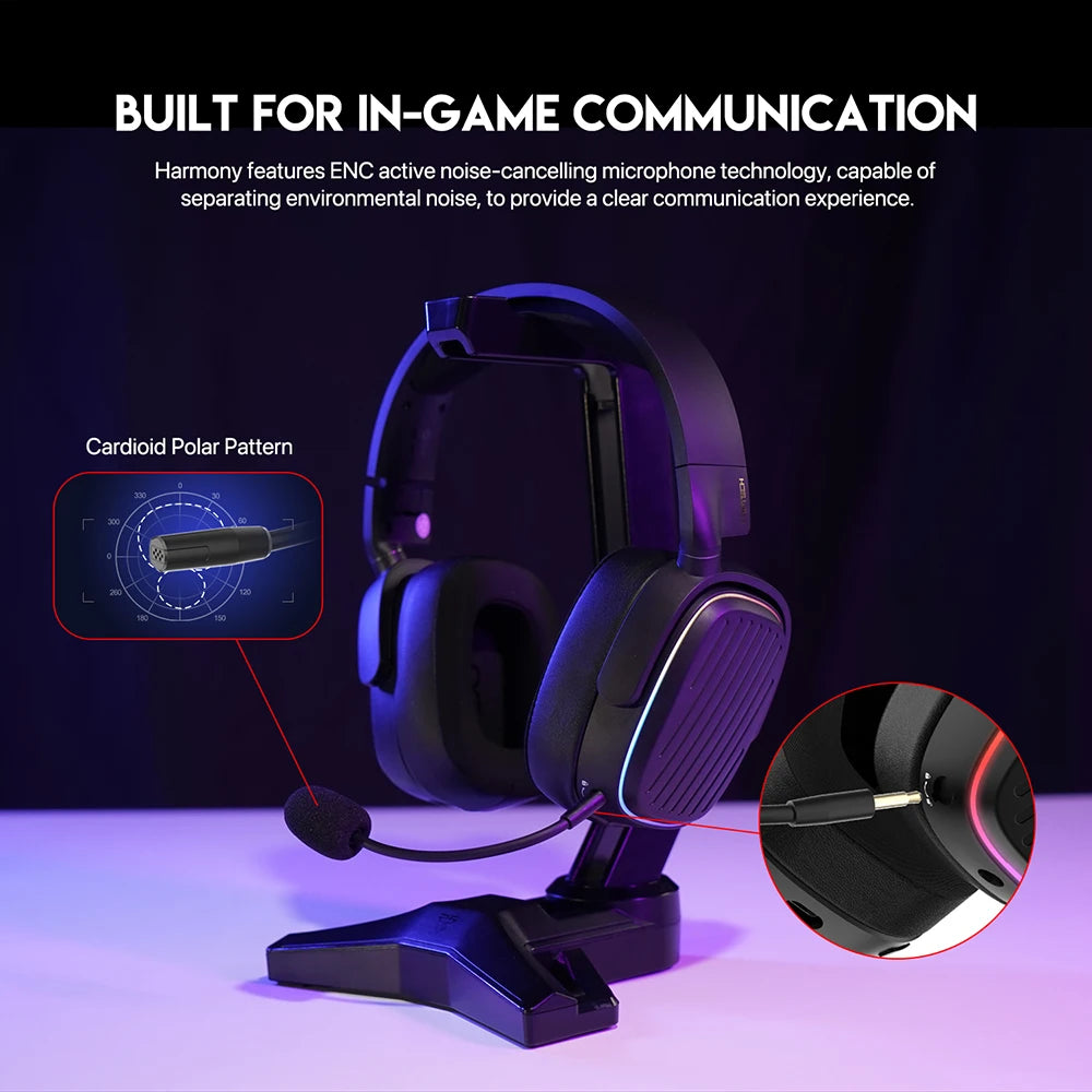 FANTECH Harmony PRO WHG02P 7.1 Surround Sound Gaming Headset Bluetooth 5.3 2.4G Wireless Headphones With Detachable Mic