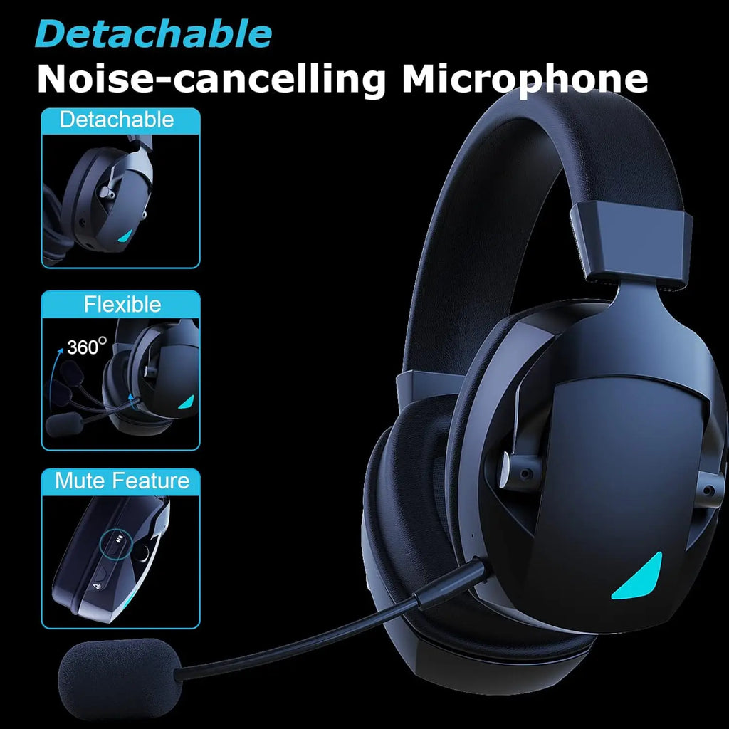 2.4GHz Wireless Gaming Headset for PS5, PS4 Gamers, PC, Nintendo Switch, Bluetooth Gaming Headphones with Noise Canceling Mic