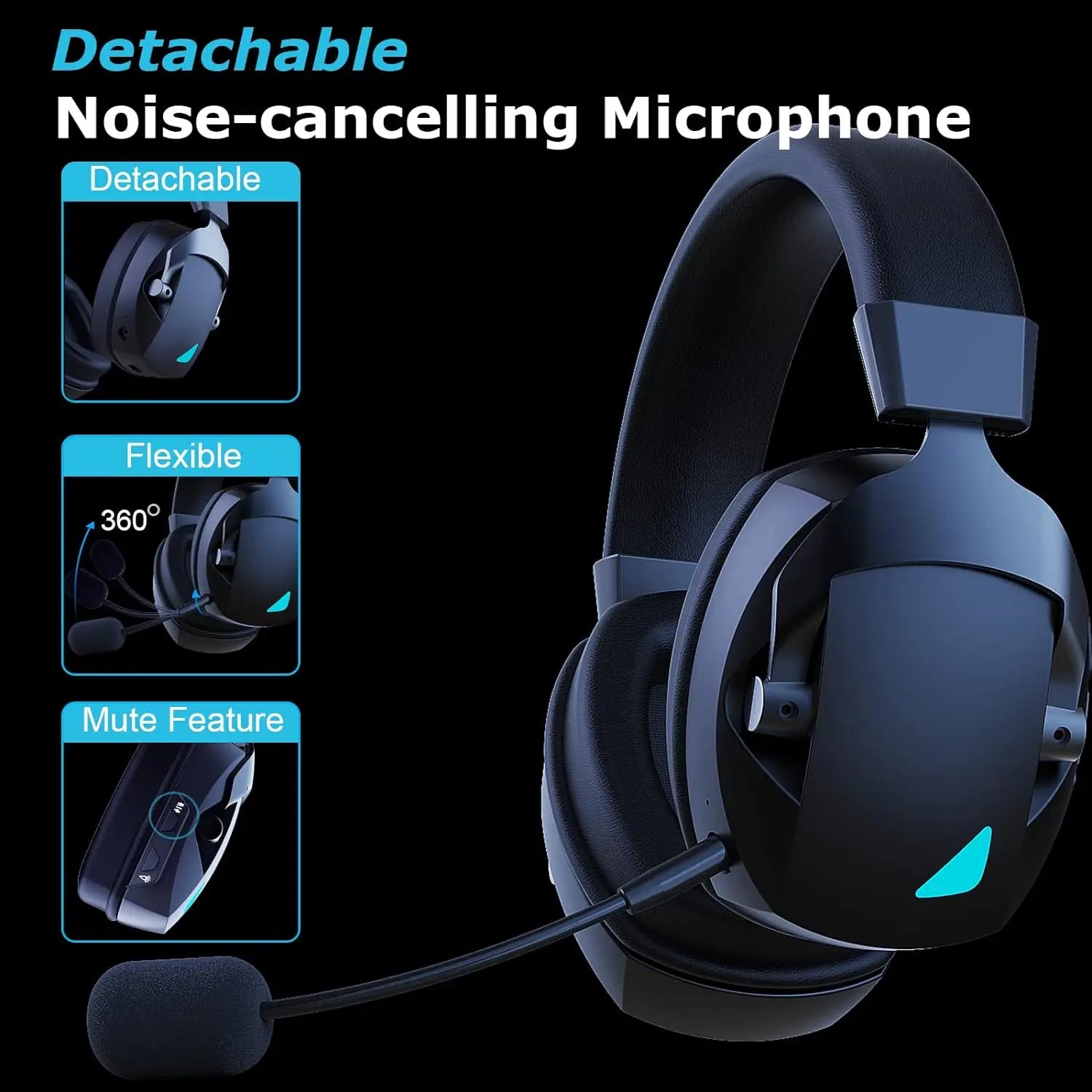 2.4GHz Wireless Gaming Headset for PS5, PS4 Gamers, PC, Nintendo Switch, Bluetooth Gaming Headphones with Noise Canceling Mic