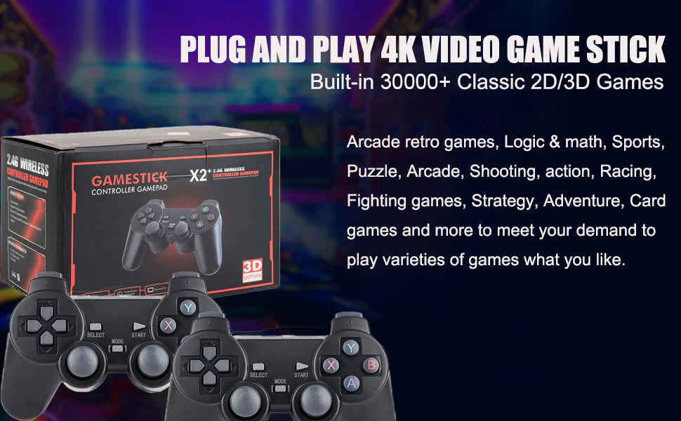 GD10 Plus Game Console 4K 3D X2 Plus Gaming HD Output TV Game play 2.4G Dual Handle Portable video Game Console For PS1 N64