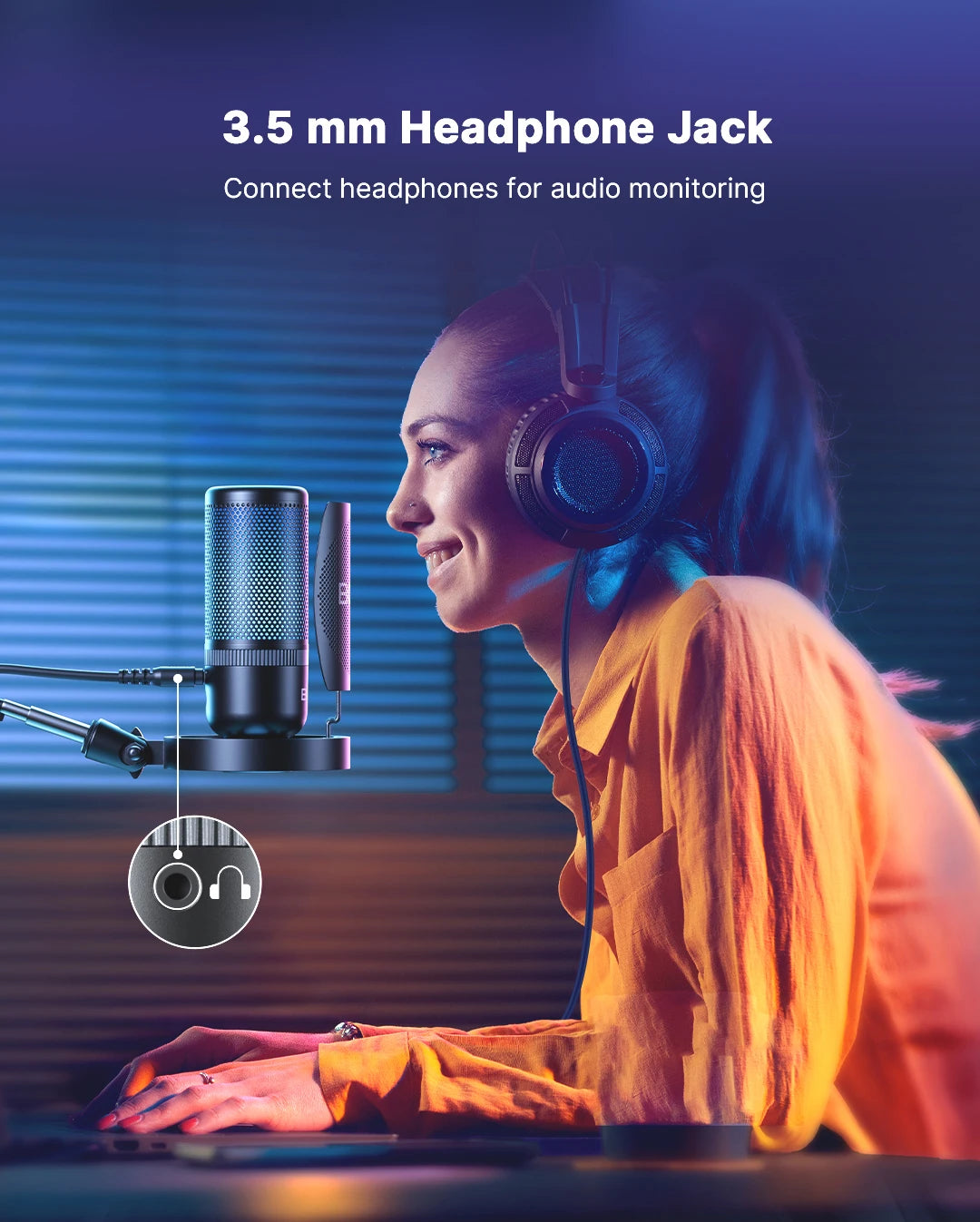 BOYA K3 USB Condenser Microphone with RGB Control/Headphone jack/Mute,MIC for PC Gaming Recording Streaming AmpliGame Podcasting