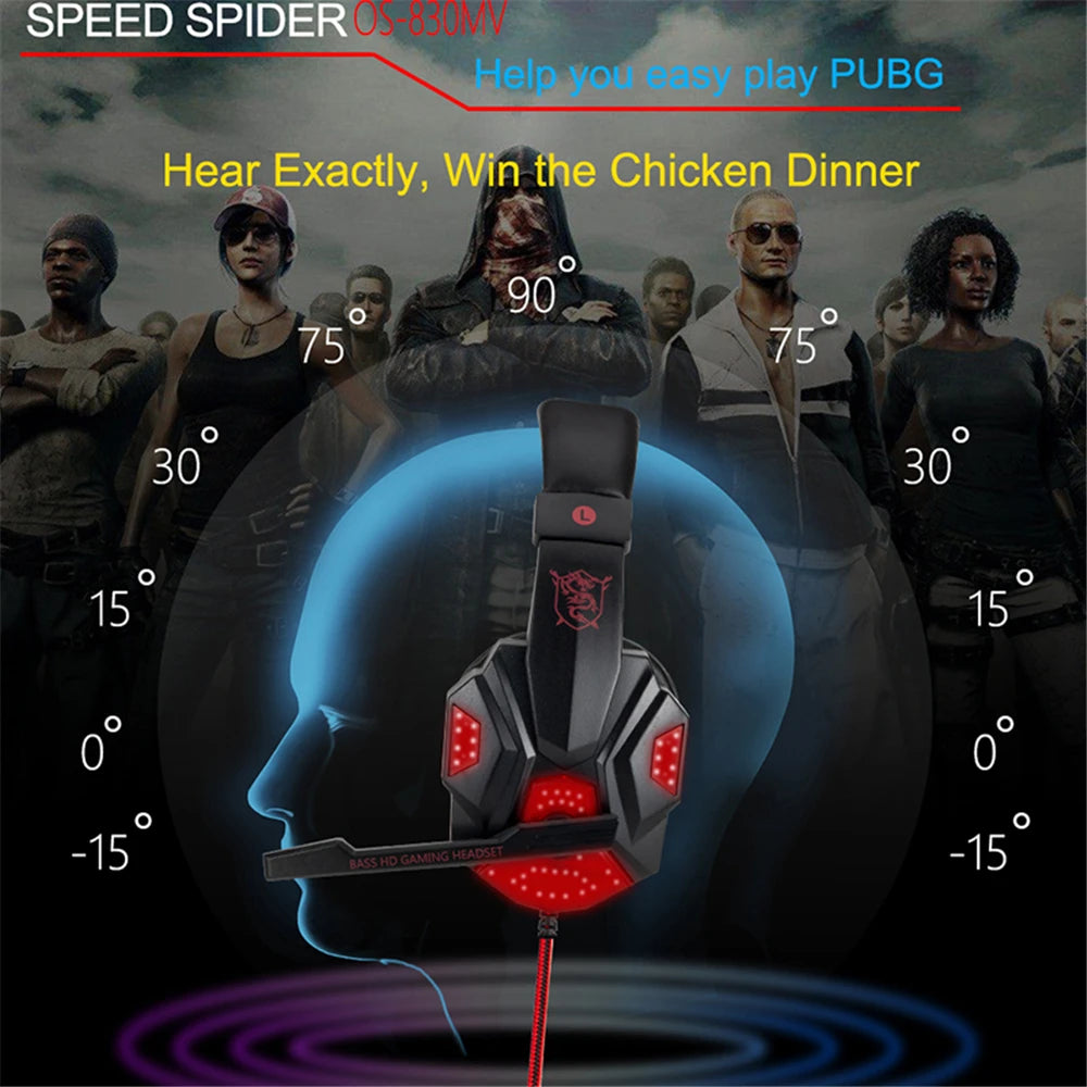 LED Light Wired Gaming Headphones With Microphone Noise-cancelling Gamer Headset for PC Computer Laptop PS4 PS5 Xbox