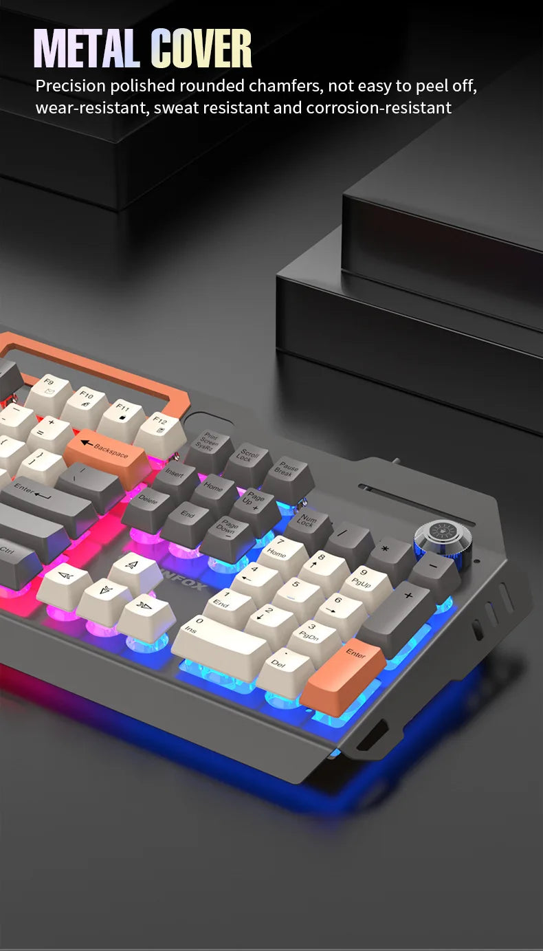Gaming Keyboard 100% Layout Mechanical Feel 104 Key Spanish Russian Korean Arabic Keyboard Gamer Wired RGB Volume Knob Mouse K90