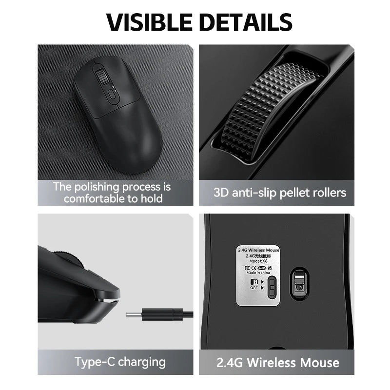 Warvank X8 Wireless Gaming Mouse 500 mAh TYPE-C Rechargeable Office Mouse Suitable for Laptop Desktop Computers