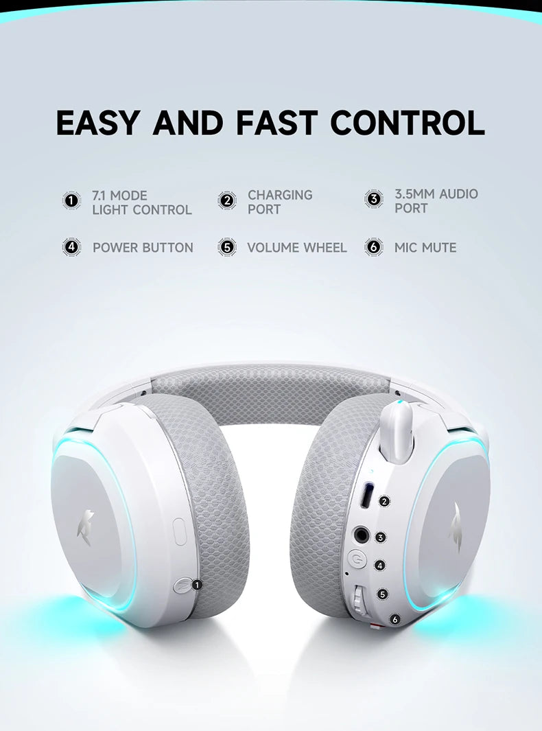 Picun G2 2.4GHz Bluetooth Wireless Gaming Headset For PC PS4 PS5 Phone Switch 5ms Low Latency 7.1 Surround Wired Headset ENC Mic
