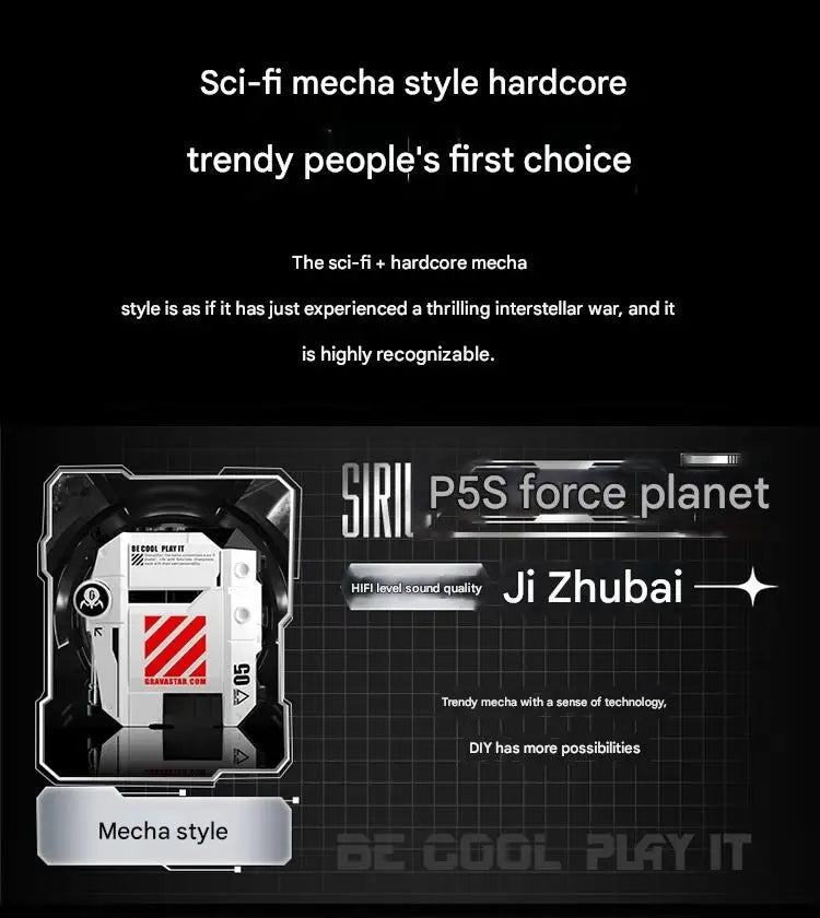 GravaStar P5 Bluetooth headset noise reduction HIFI sound quality long battery life semi-in-ear gaming mecha headset Gift