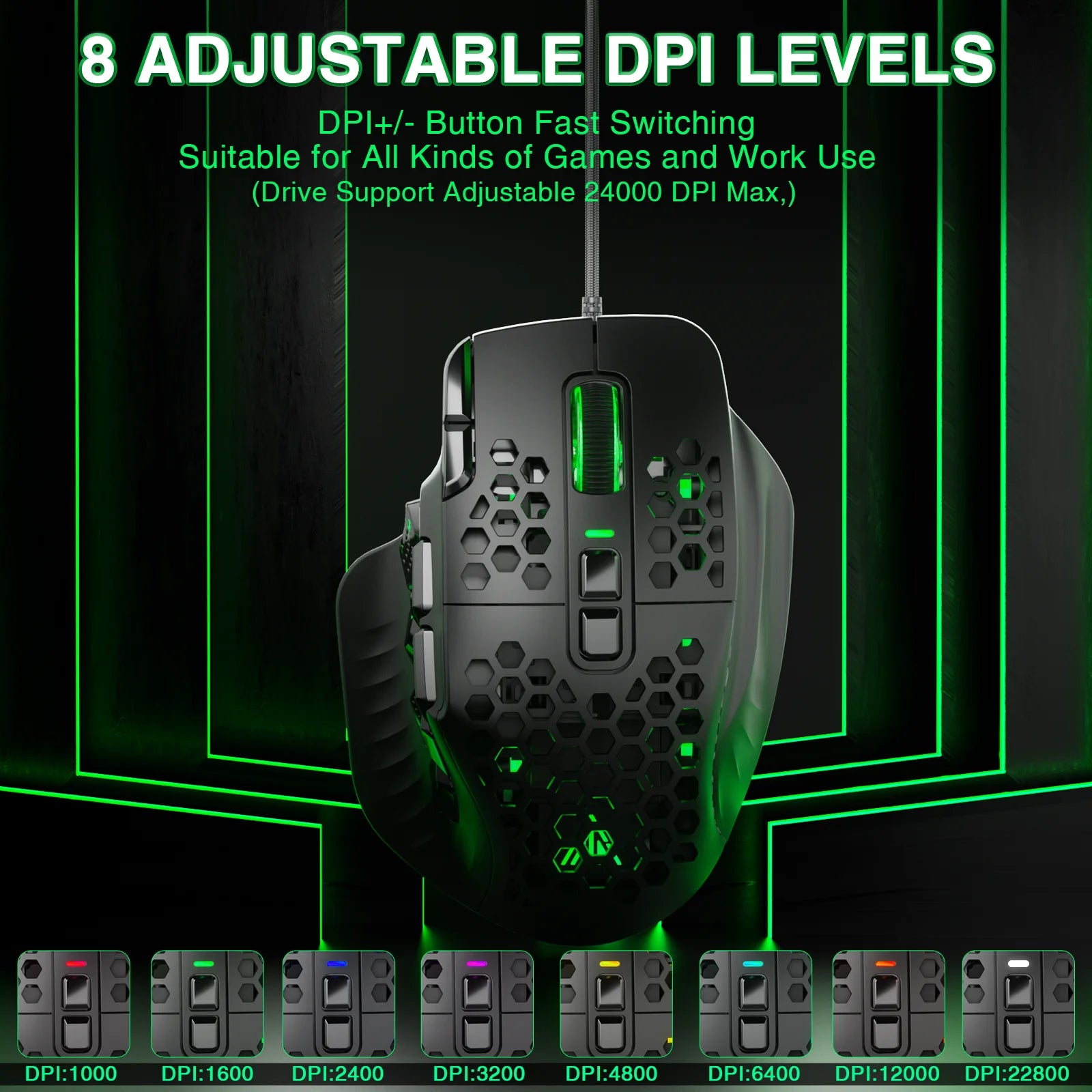 SOLAKAKA SM809 Wired Gaming Mouse 16 Side Buttons 22800 DPI Programmable Macro MMO Mouse Gamer PAW3311 Honeycomb Ergonomic RGB