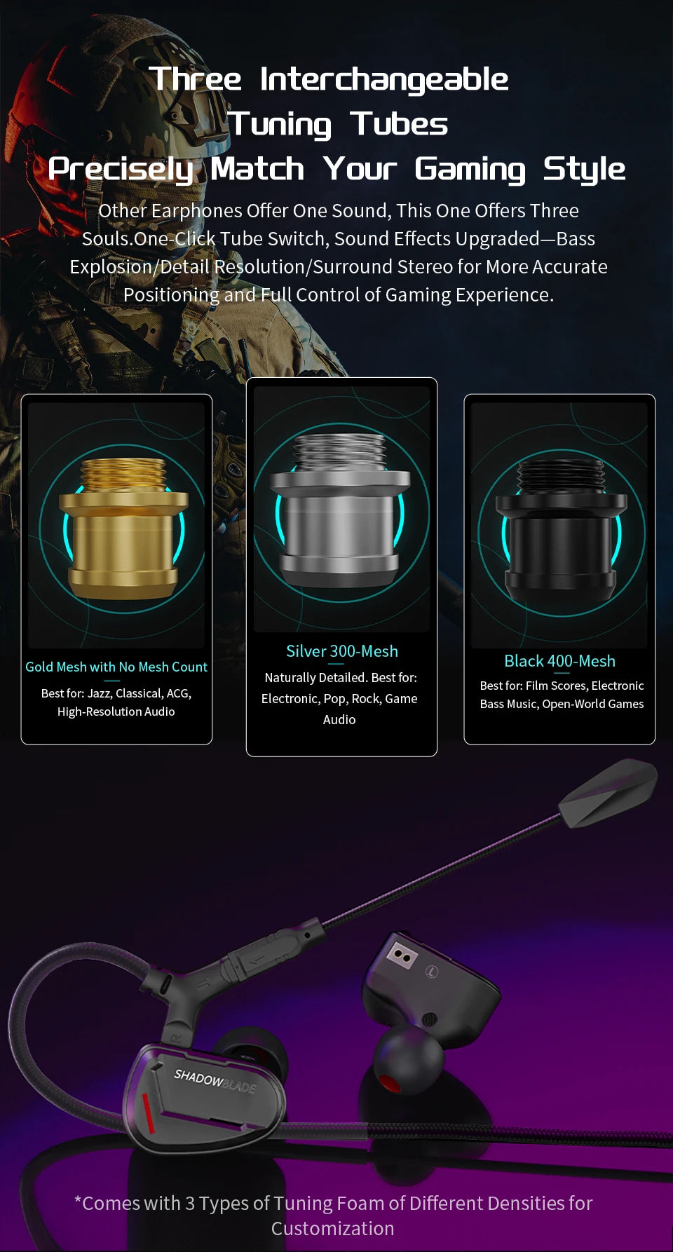 CVJ  Shadow Blade In Ear Earphones 1DD+1 Vibration Switch Adjustable Gaming ports in-ear typec Hifi Headphones konoka Mermaid2