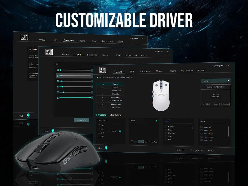 EPOMAKER Click Gaming Mouse Wireless 2.4Ghz/Bluetooth/Type-C 800 to 42000 DPI Adjustable 8K Polling Rate for PC/Mac/Linux