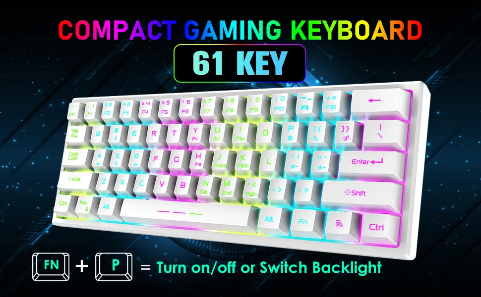 T61 Wireless Gaming Keyboard and Mouse Combo, Ergonomic 61 Key Rainbow LED Backlight Rechargeable 4000mAh Battery Mouse Pad