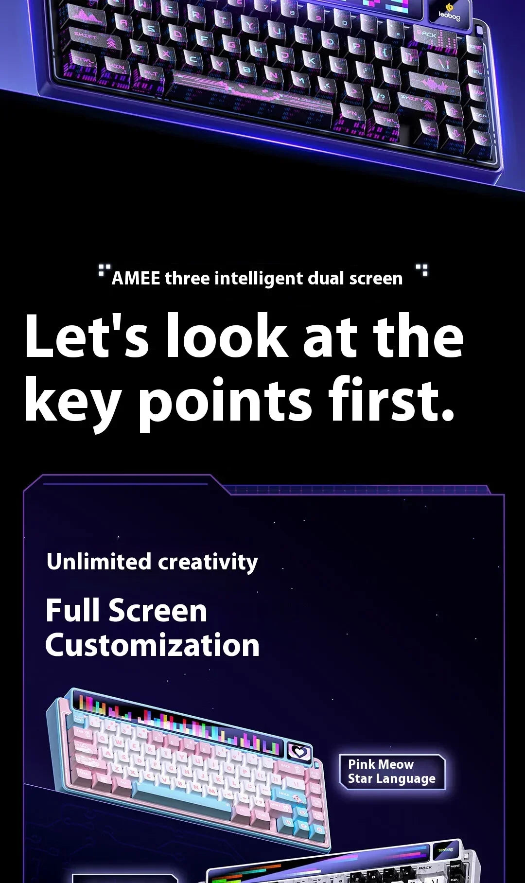 LEOBOG AMG65 Mechanical Keyboard With TFT LED Screen 3mode RGB Hot Swap Gaming Keyboard Custom Computer Gamer Accessories Gifts