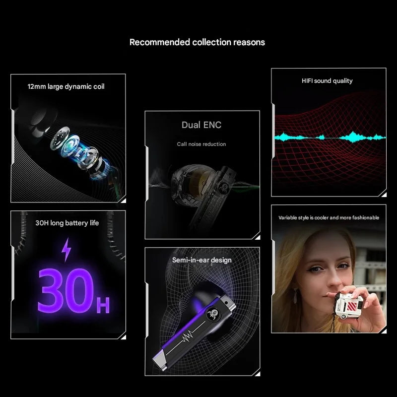 GravaStar P5 Bluetooth headset noise reduction HIFI sound quality long battery life semi-in-ear gaming mecha headset Gift