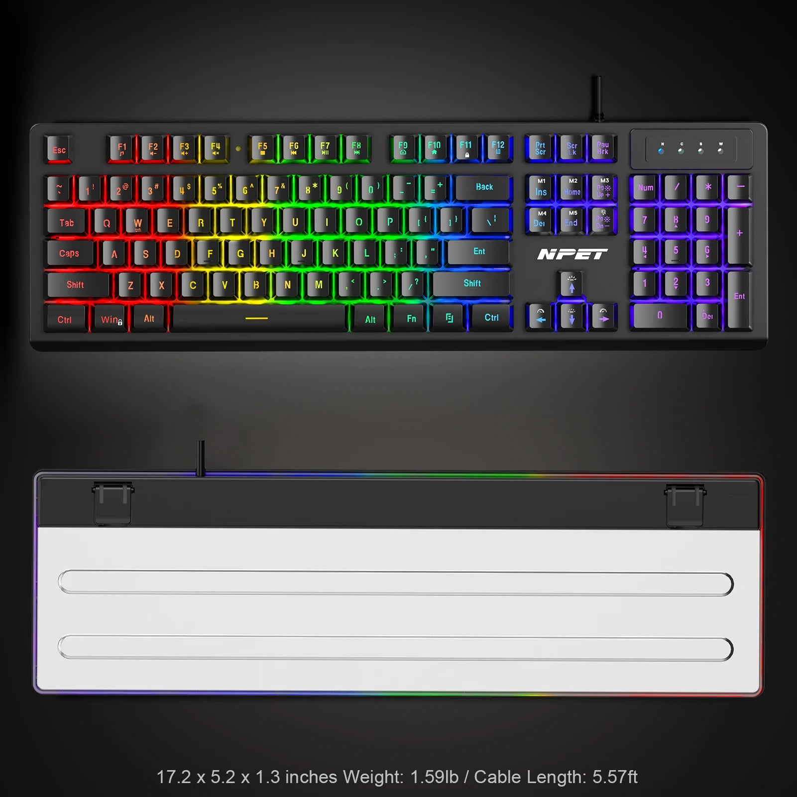 NPET K10V3 Gaming Keyboard, 104 Keys Wired, with RGB Backlit, for Windows Laptop PC black