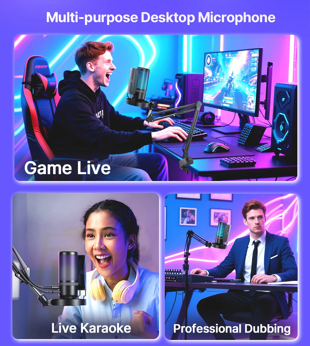 BOYA K3 USB Condenser Microphone with RGB Control/Headphone jack/Mute,MIC for PC Gaming Recording Streaming AmpliGame Podcasting