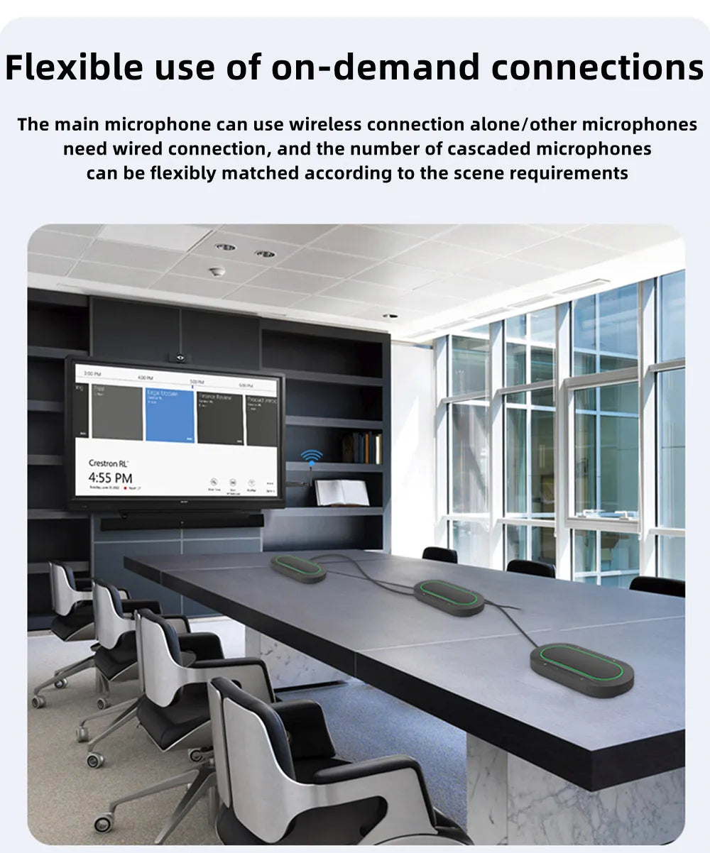 Omnidirectional Microphone for 300㎡ 1-8 360° Pickup Wireless Dongle Conference Speaker USB LAN for Meeting Classroom Easy Set up